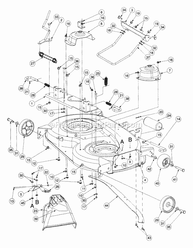 38" Deck Assembly Diagram and Parts List for 2146 13A-224F100 Cub Cadet Lawn Tractor